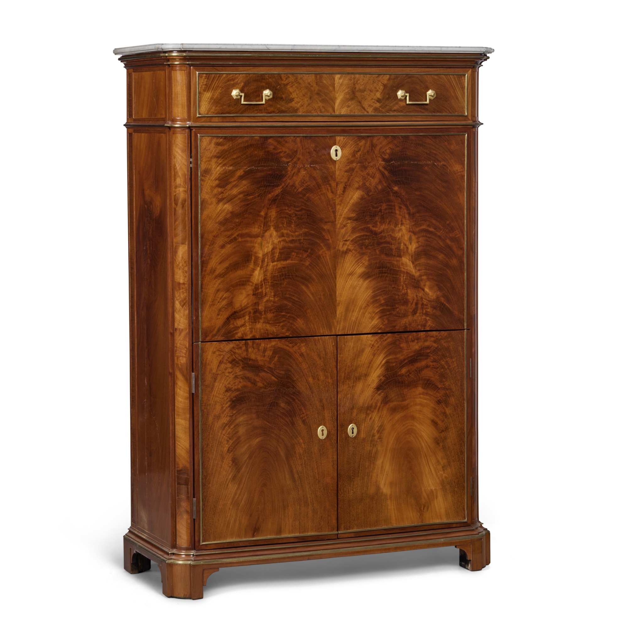 Artwork by Bernard Molitor, A Louis XVI Brass-Mounted Flame Mahogany Secrétaire à Abattant by Bernard Molitor, Circa 1790, Made of white marble