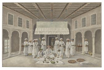 A FEAST IN AN ELEGANT INTERIOR - Patna School, 19th Century