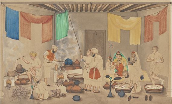 DYERS (RUNGREZ) PREPARING PLAIN-COLOURED SHAWLS - Bishan Singh