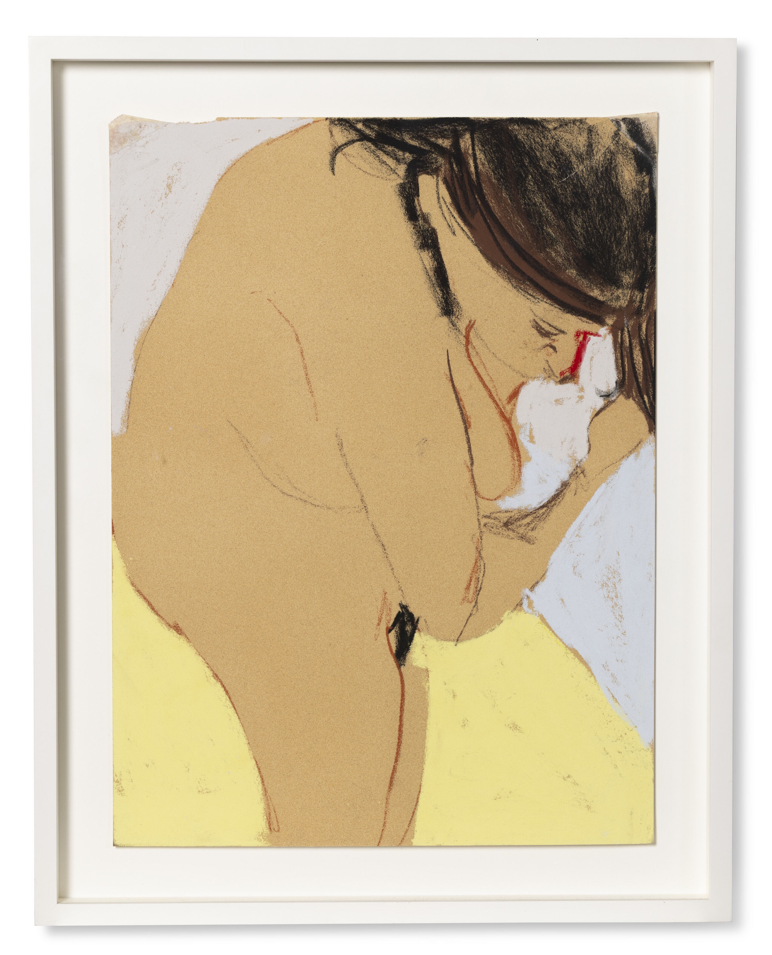 Artwork by Chantal Joffe, Self-Portrait on Yellow, Made of pastel and tape on paper