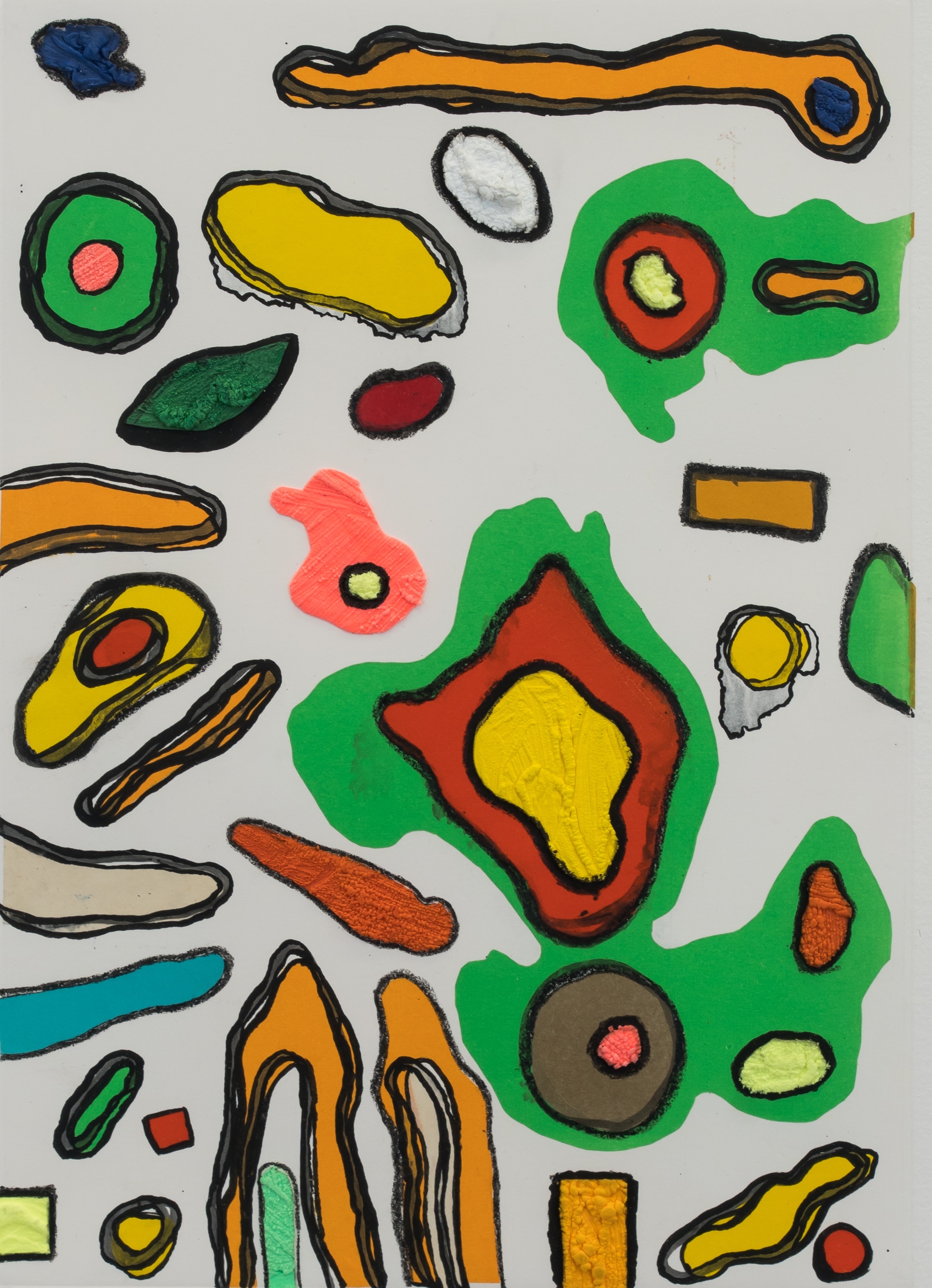 Artwork by Khotso Motsoeneng, Mafahlaneng I, Made of Monotype With Puff-Paint Collage And Ink Handwork