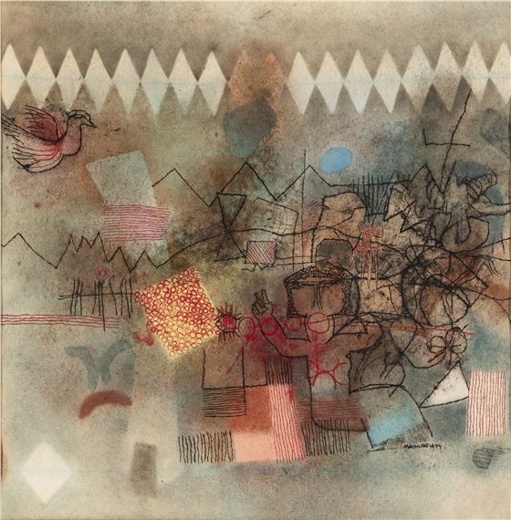 Abstract with figure and bird - Louis Maqhubela