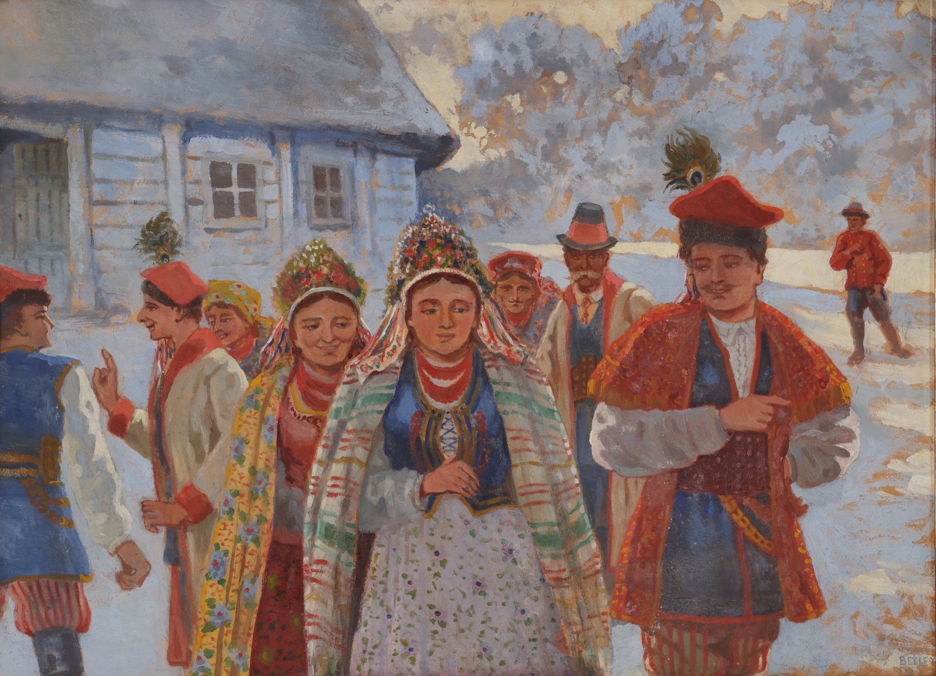 Artwork by Wojciech Betley, Ślub krakowiaków, Made of oil on cardboard