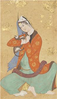 A YOUNG WOMAN WITH A CAT - Muhammad Qasim