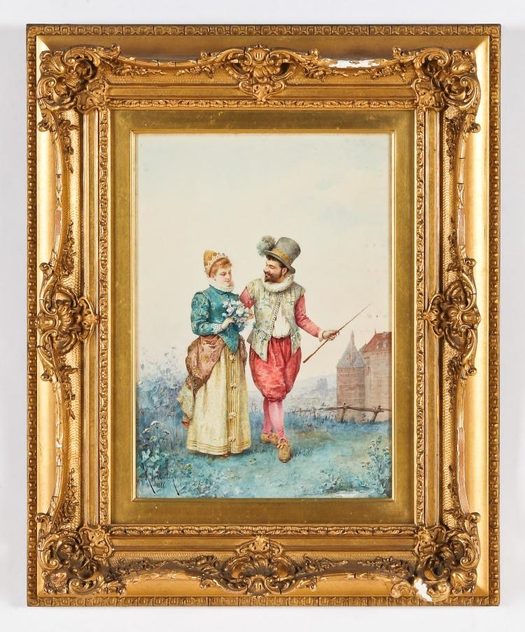 Artwork by Louis Robert de Cuvillon, Portrait of a Man and Woman, Made of Watercolor Painting On Paper