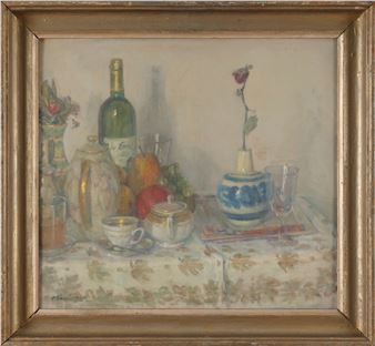 Martwa natura z kwiatkiem, owocami i winem - Olgierd Bierwiaczonek