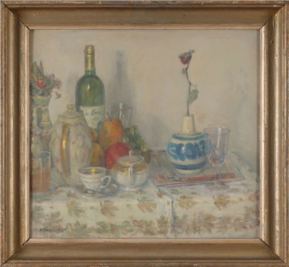 Martwa natura z kwiatkiem, owocami i winem - Olgierd Bierwiaczonek