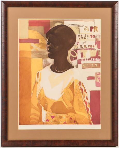 Young Woman in Yellow Dress by Ernest Crichlow, 1979