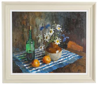 Still Life of Flowers, Oranges and Wine - Joyce Seddon