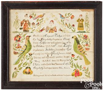 York County ink and watercolor fraktur birth certificate - Daniel Peterman