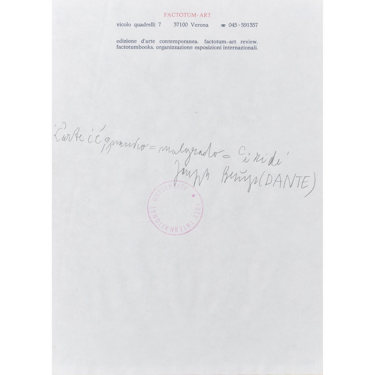 Artwork by Joseph Beuys, L'arte c'è quando = malgrado = ci ride. Joseph Beuys (Dante, Made of ballpoint pen
