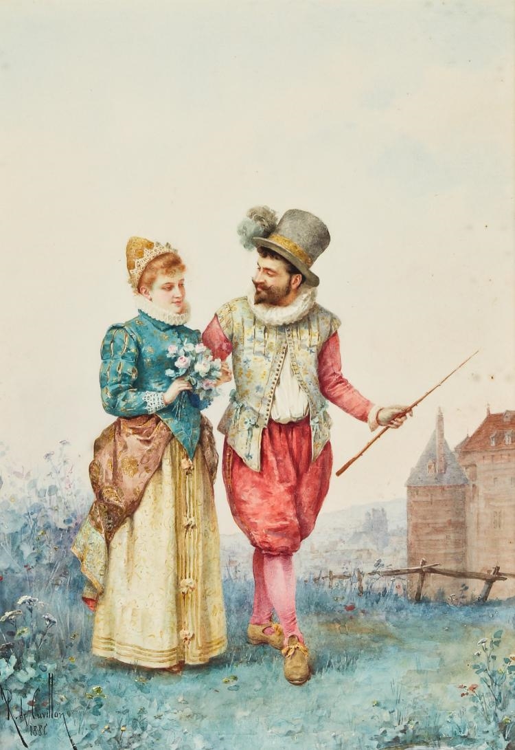 Artwork by Louis Robert de Cuvillon, Portrait of a Man and Woman, Made of Watercolor Painting On Paper