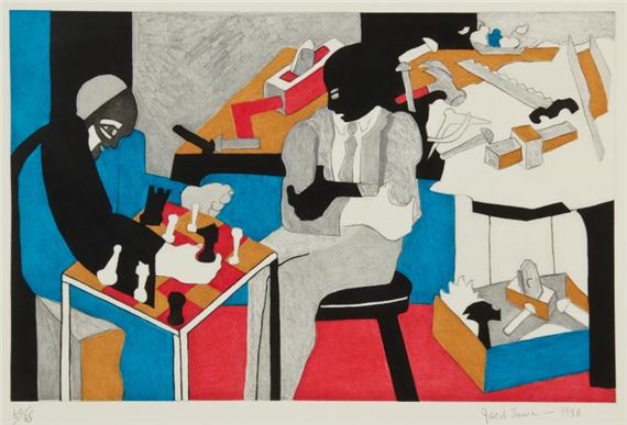 Two Builders Playing Chess by Jacob Lawrence, 1996