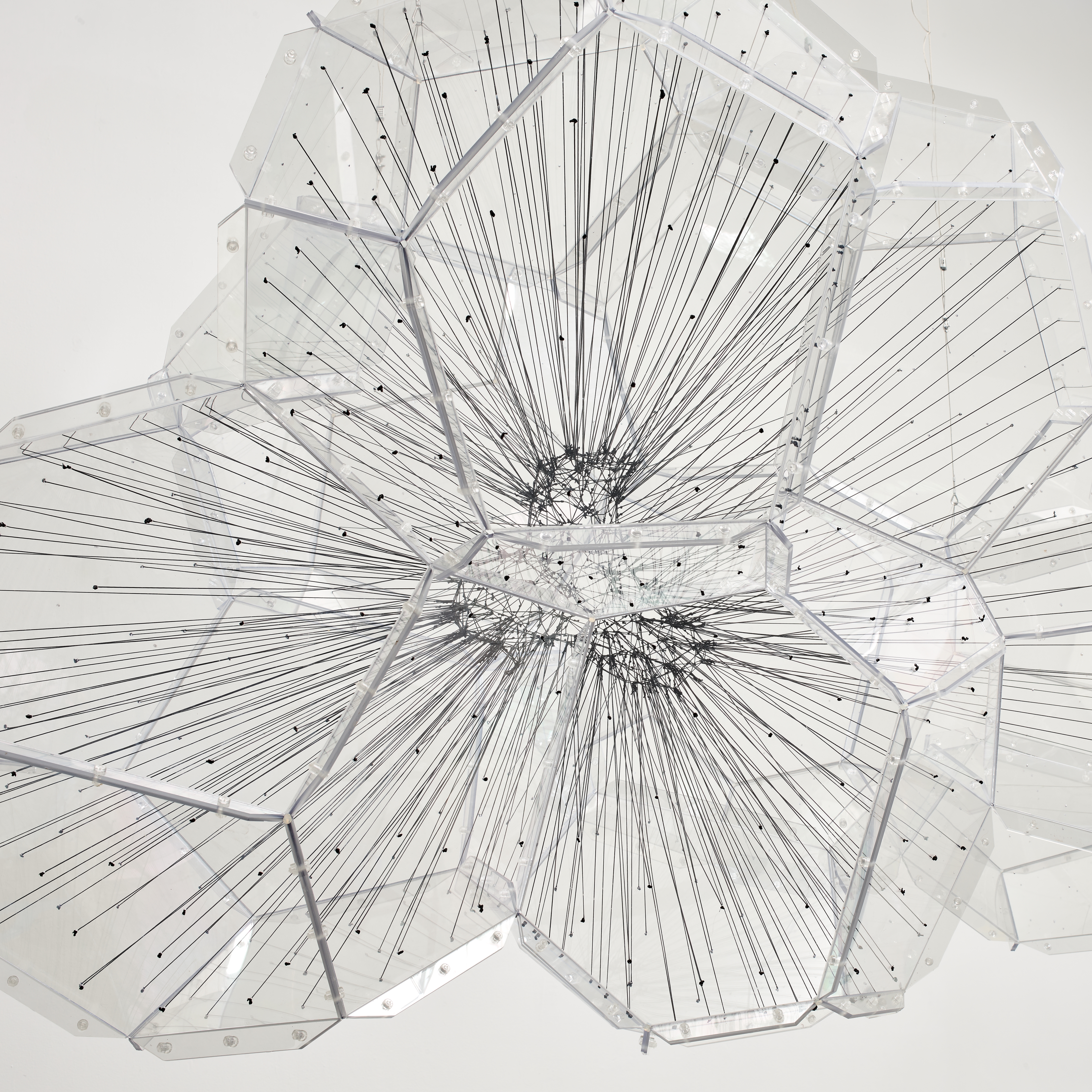 Artwork by Tomas Saraceno, Superstring, Made of Acrylic, elastic rope and metal hardware