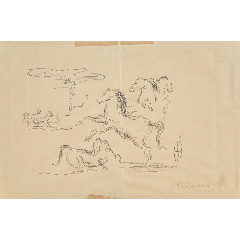 Artwork by Lucio Fontana, Studi per cavalli, Made of Ink On Paper