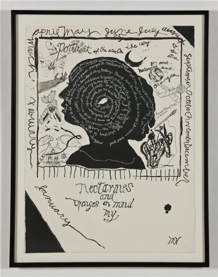 Portrait of the Artist on the way to the store for more nectarines and oranges by Margo Humphrey, 1981