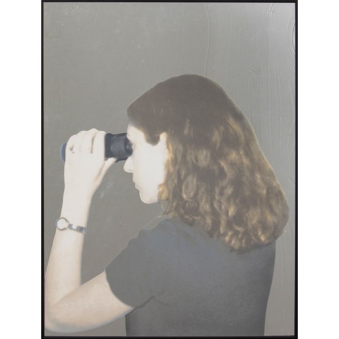 Artwork by Michelangelo Pistoletto, Persona che guarda lontano, Made of Serigrafía A 6 Colores Sobre Papel En Panel De Espejo Thermodet