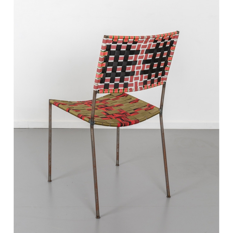 Artwork by Franz West, Uncle-Chair, Made of Welded Iron Tubular, Multi-Colored Plastic Straps Woven Together