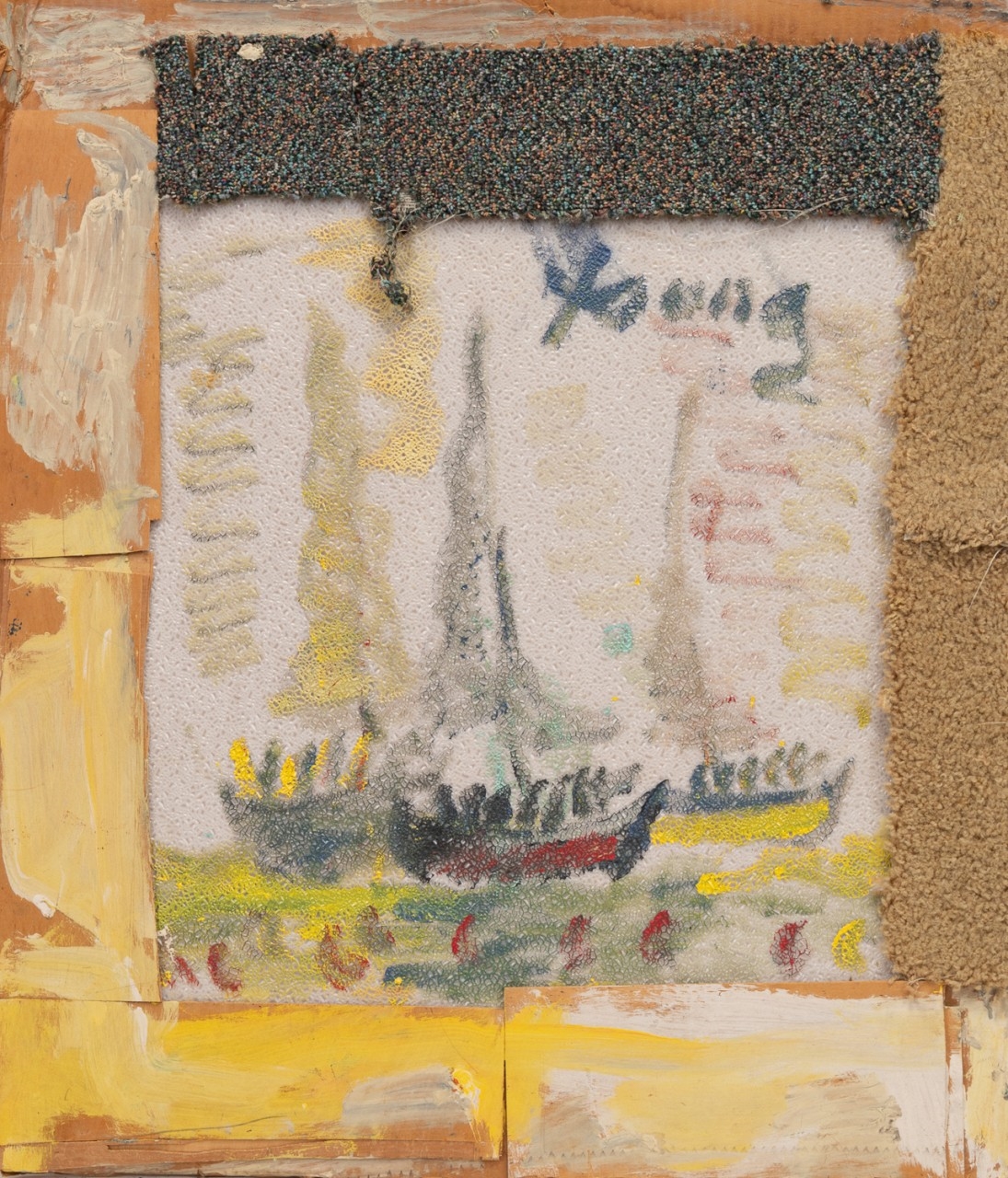 Artwork by Purvis Young, Untitled - Abstract boat scene, Made of Mixed Media On Cardboard
