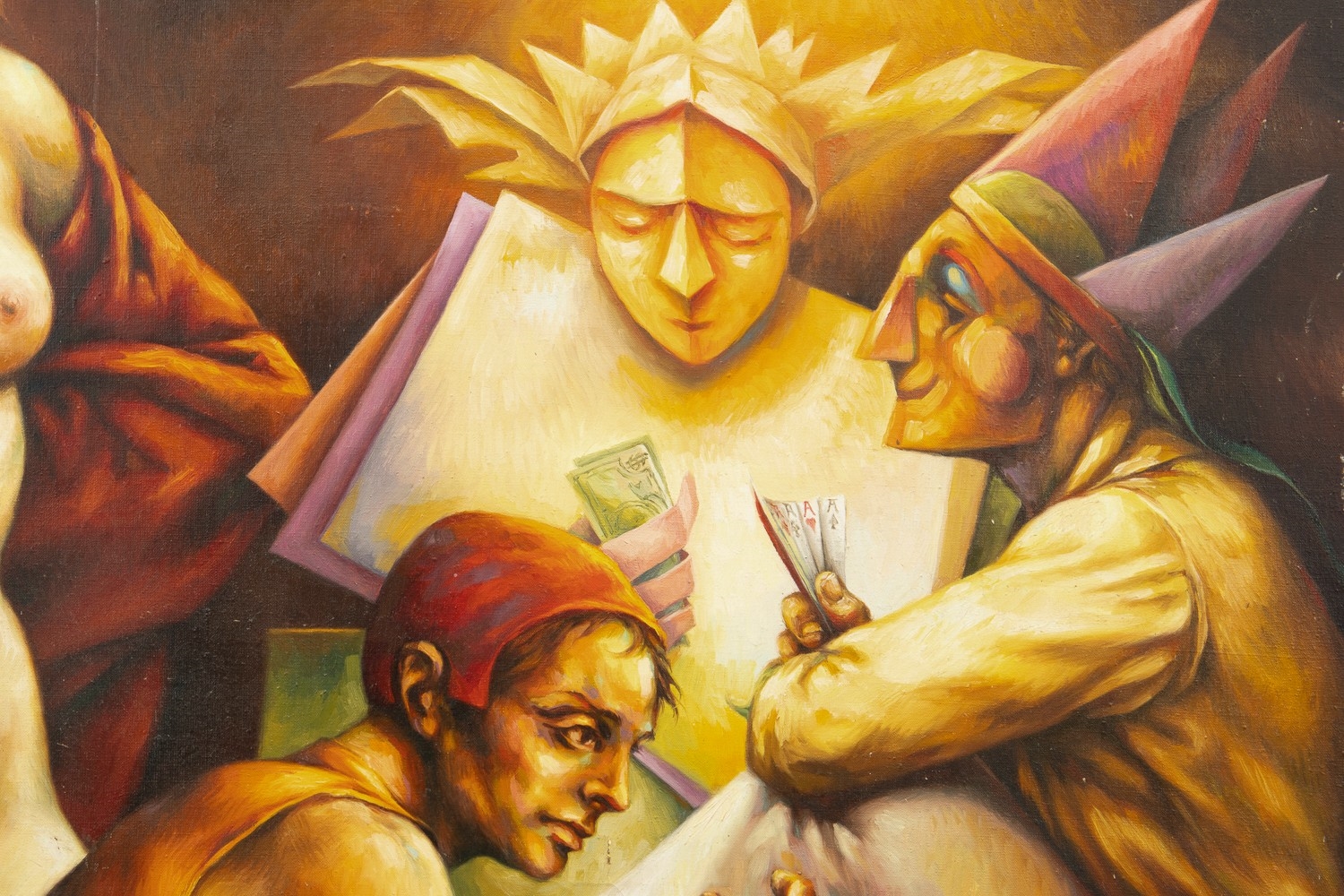 Artwork by Guy Robinson, Three Clowns in a Crap Game, Made of oil on canvas