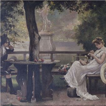 Noblewoman and gentleman in park - Ch. van Sluys