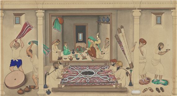 SHAWL FINISHERS (PURUSGAR) REMOVING LOOSE THREADS FROM SHAWLS