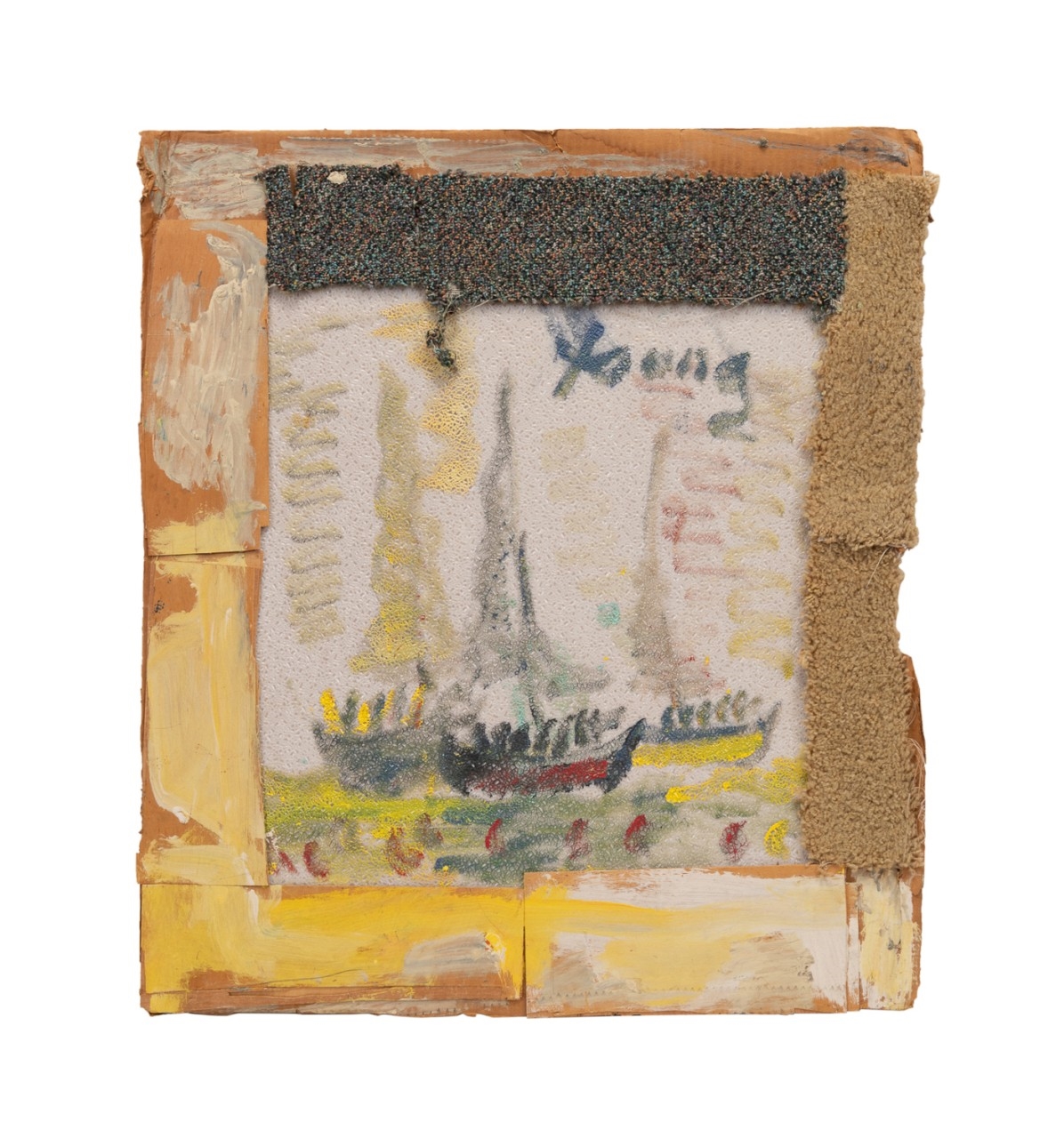 Artwork by Purvis Young, Untitled - Abstract boat scene, Made of Mixed Media On Cardboard