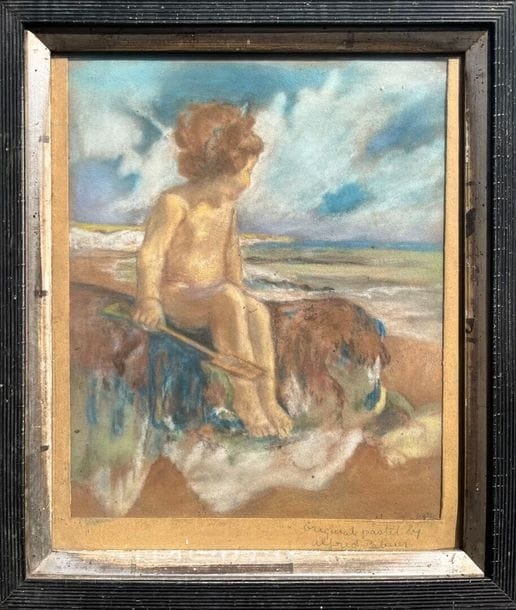 Artwork by Alfred Palmer, Child on the beach, Made of Pastel