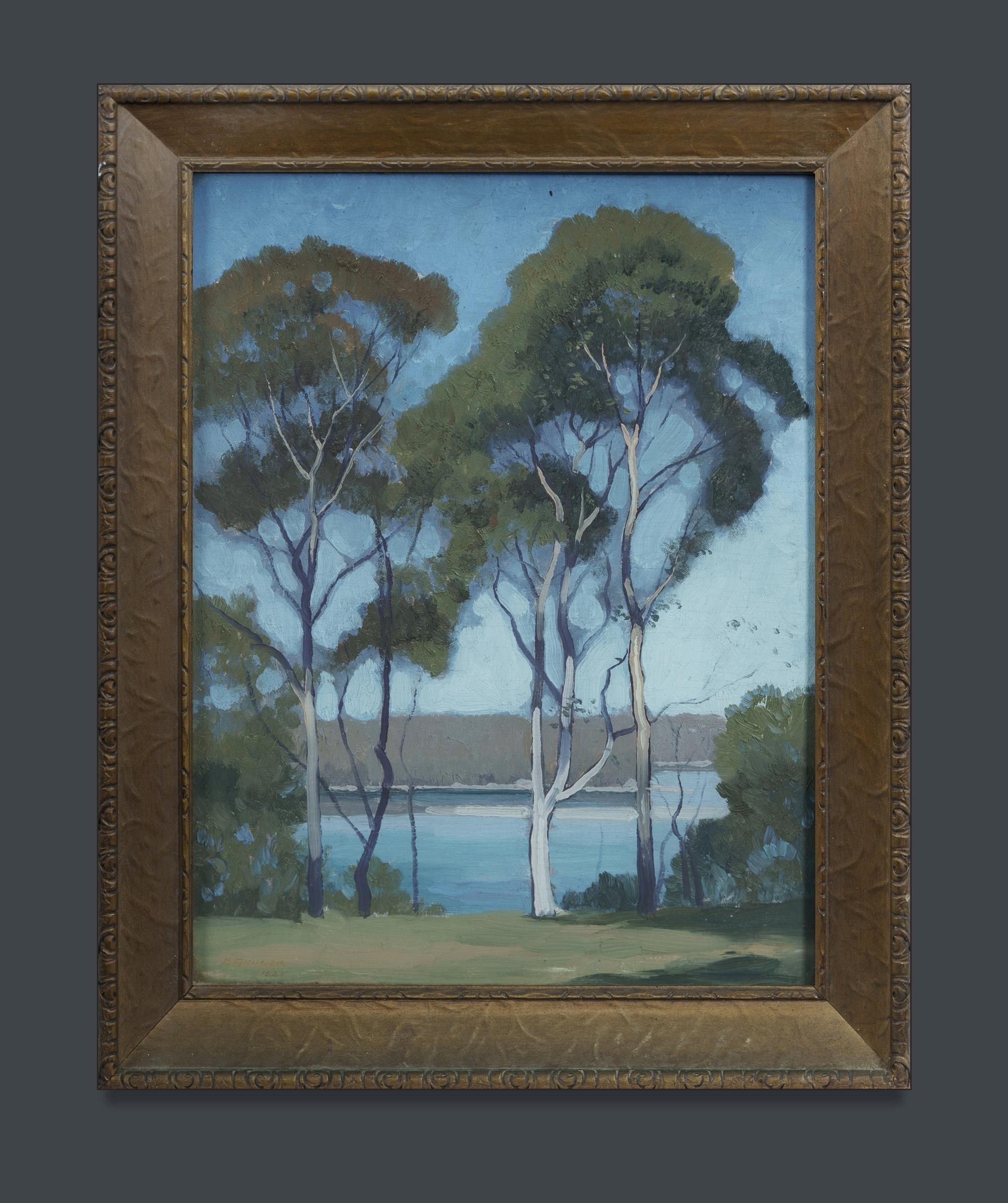 Artwork by Elioth Gruner, Tall Gums by the River, Made of Oil On Ply