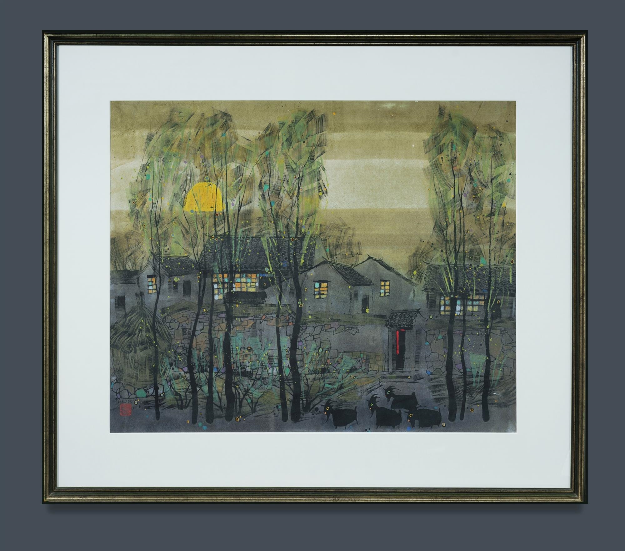 Li Fuyuan | Village with Goats at Night (1993) | MutualArt
