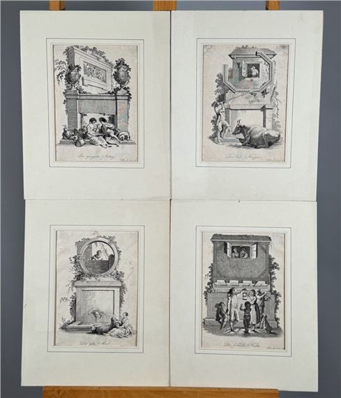 BUNDLE OF 4 ETCHINGS, "THE FOUR TIMES OF DAY" - Johann Esaias Nilson