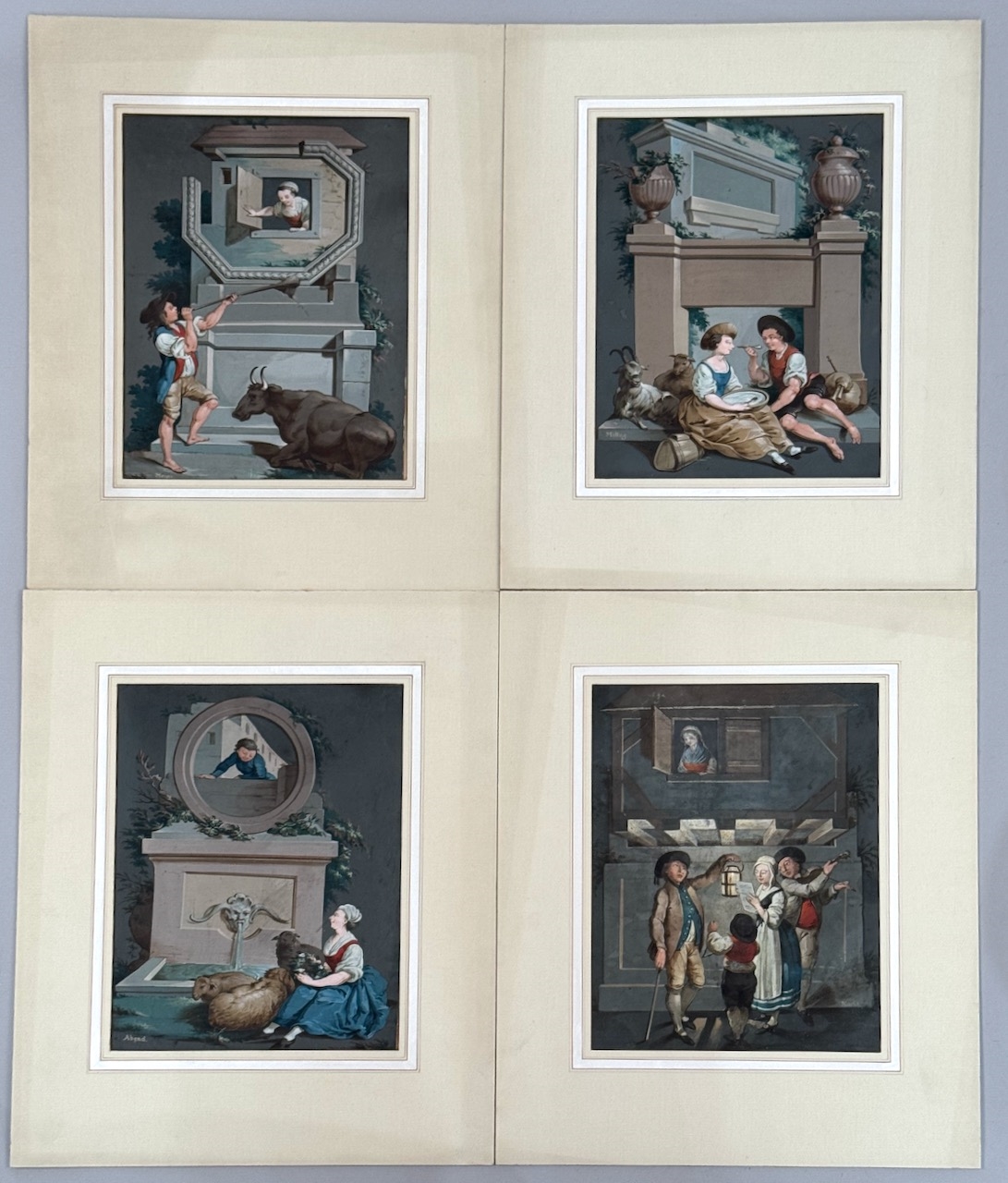 Artwork by Johann Esaias Nilson, THE FOUR TIMES OF DAY - MORNING, NOON, EVENING, NIGHT, Made of GOUACHE