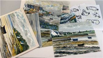 Set of gouaches and watercolors of seascapes - Lucien Gondret