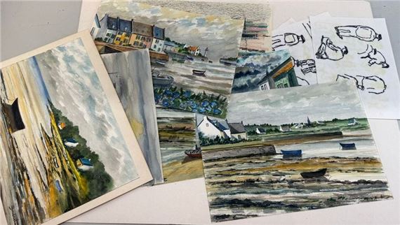 Set of gouaches and watercolors of seascapes - Lucien Gondret