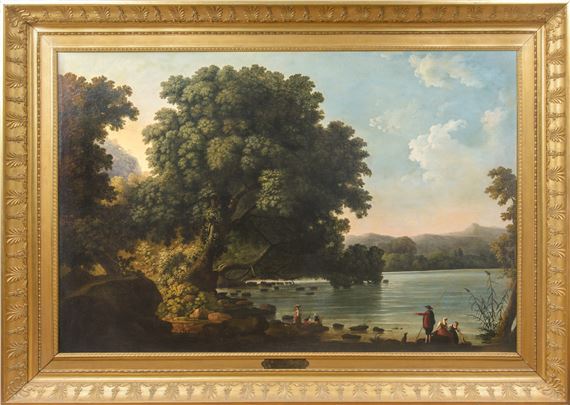 Paesaggio lacustre con quinta arborea e scorcio collinare - Jacob Philippe Hackert