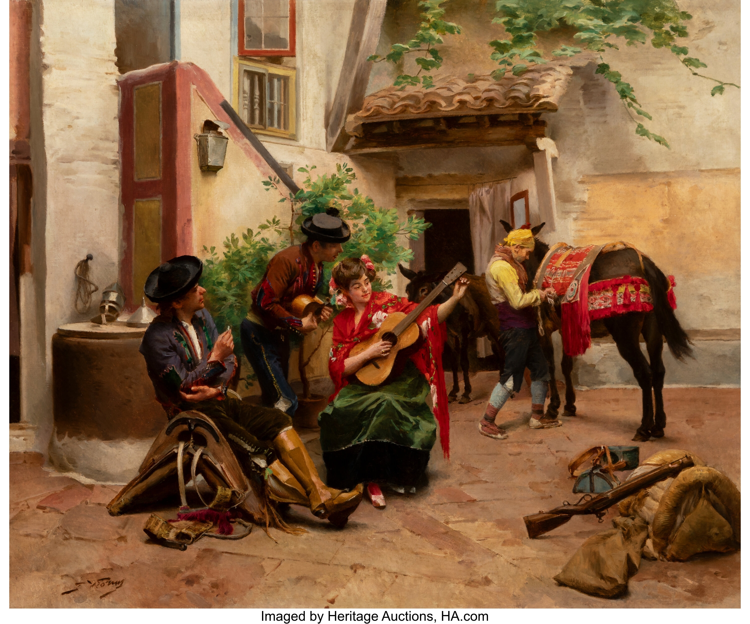 Artwork by Jules Worms, Halt at the inn, Made of Oil on canvas