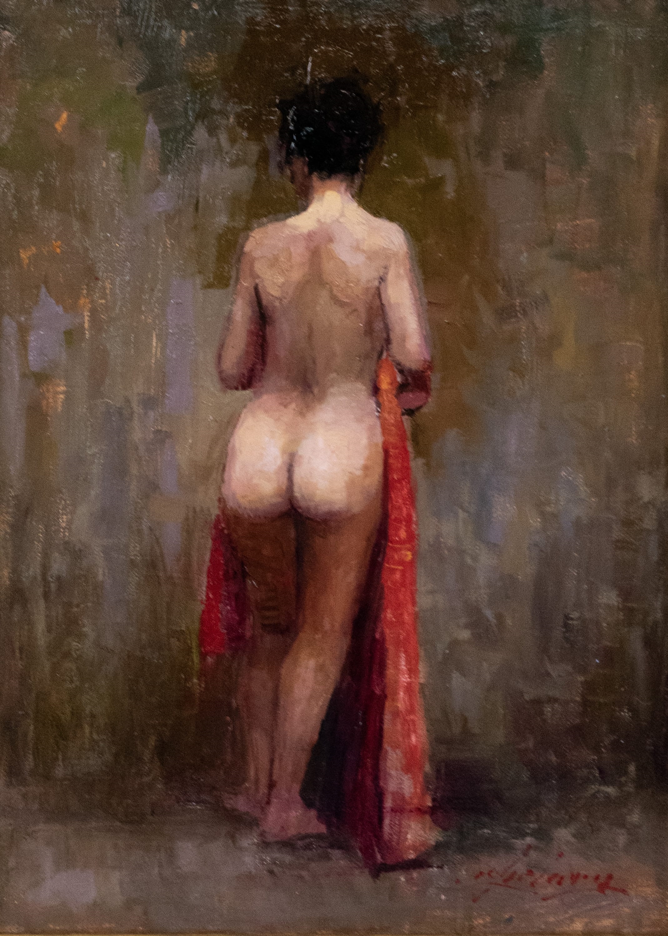 Artwork by Tiberiu Chelaru, The Red Curtain, Made of oil on canvas