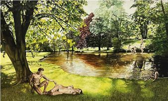 Imaginary landscape with nude couple and naiads - Bernard Mairesse