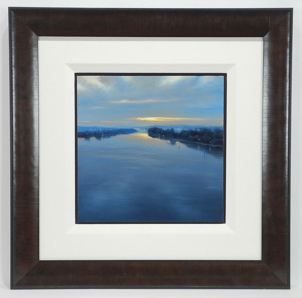 Artwork by Renato Muccillo, Fraser River Under Blue Veil, Made of Oil On Board