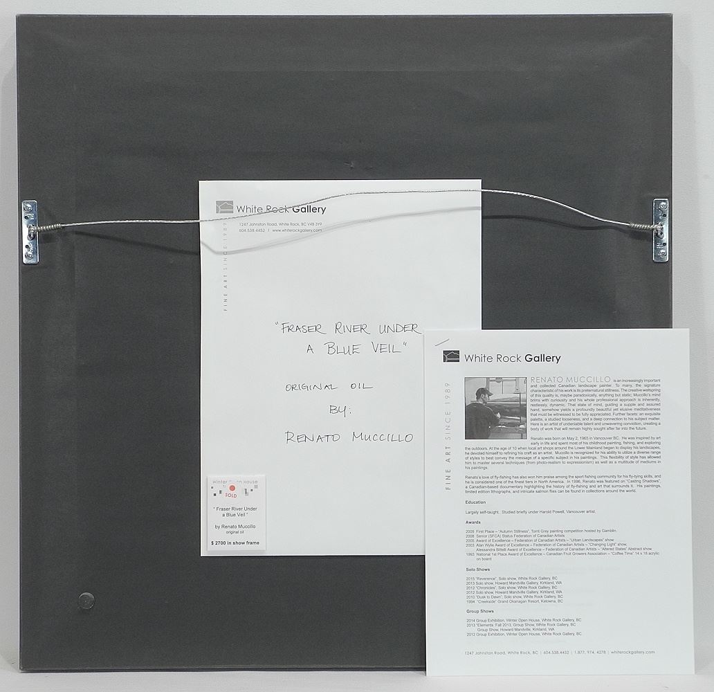 Artwork by Renato Muccillo, Fraser River Under Blue Veil, Made of Oil On Board