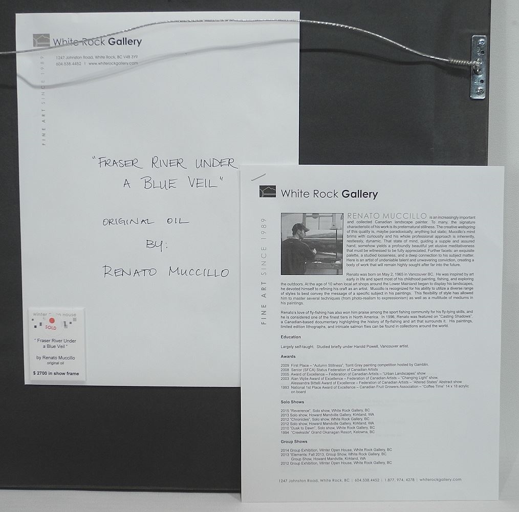 Artwork by Renato Muccillo, Fraser River Under Blue Veil, Made of Oil On Board