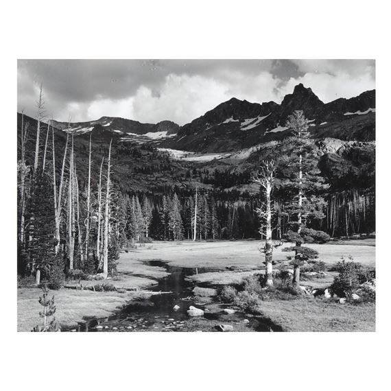 Peaks and Meadow, Lyell Fork of the Merced River, Yosemite National Park by Ansel Adams, 1943