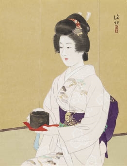 Artwork by Shinsui Ito, First tea ceremony, Made of color on paper board, paper board