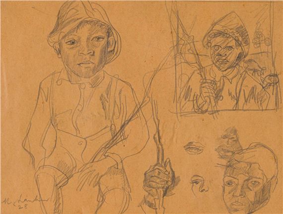 Young Boy Holding Stick, sketch - Maggie Laubser