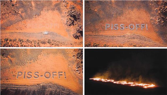 Earth Signal - Chalk Lines; Earth Signal - White Chalk; Earth Signal - Fire; Earth Signal - Stacked Wood, four - Willem Boshoff