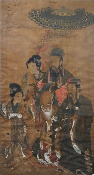 Large Chinese Figural Group Scroll by Chinese School, 17th century