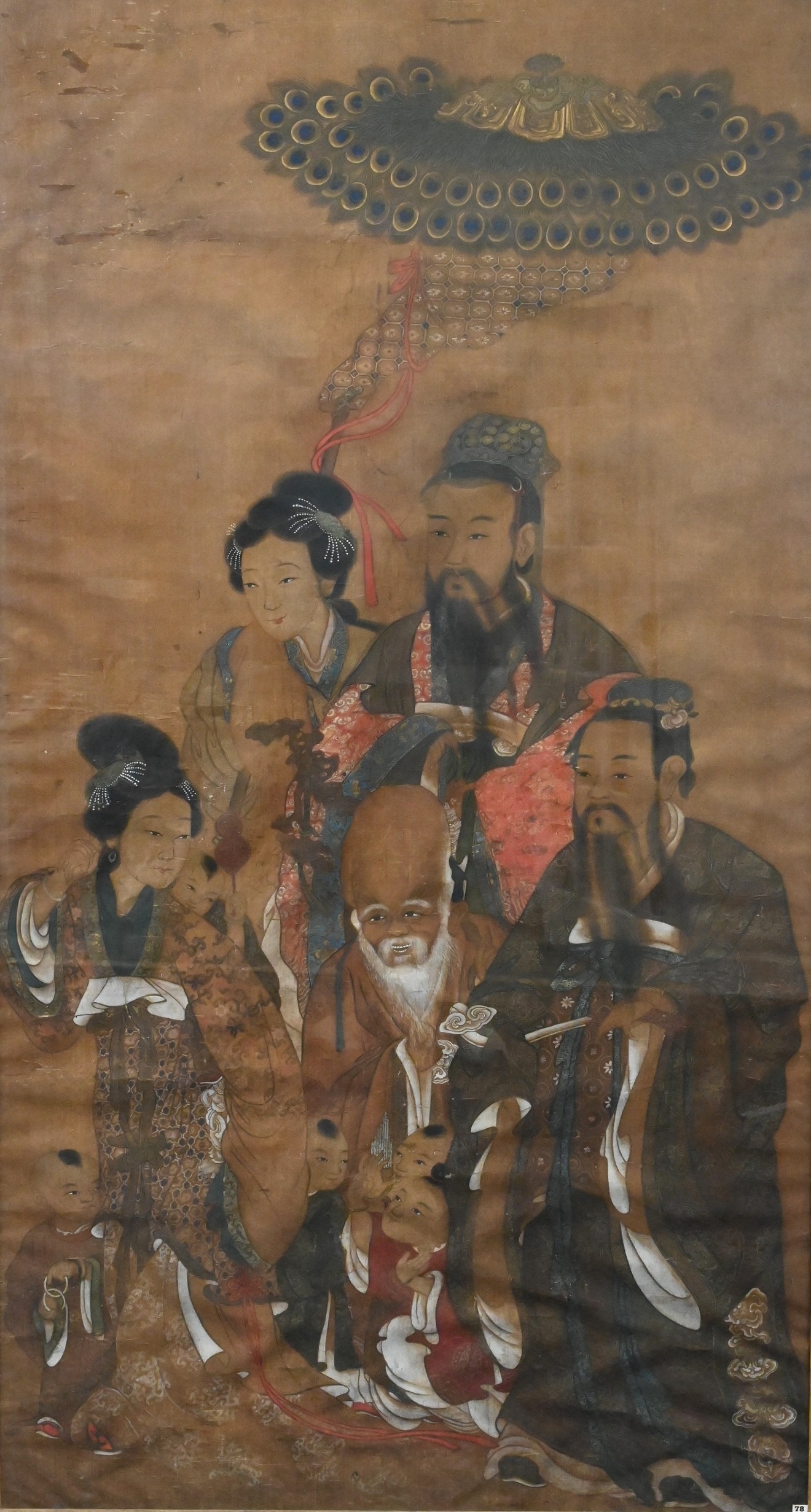 Artwork by Chinese School, Large Chinese Figural Group Scroll, Made of Watercolor Or Tempera On Silk
