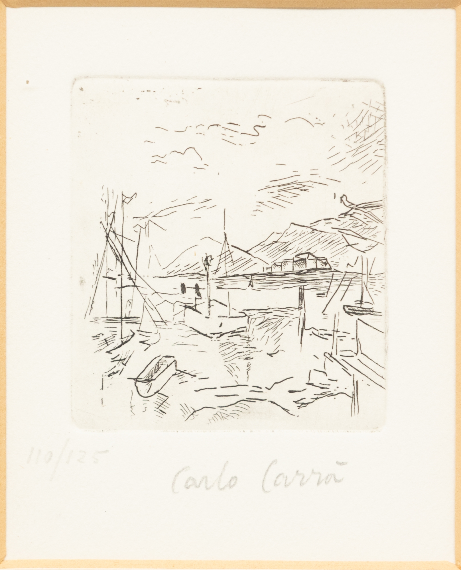 Artwork by Carlo Carrà, Piccolo Molo (Barche, Made of Acquaforte Su Cartoncino