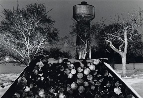 Water tower and cut wood, Nocturnes series - Michel Semeniako