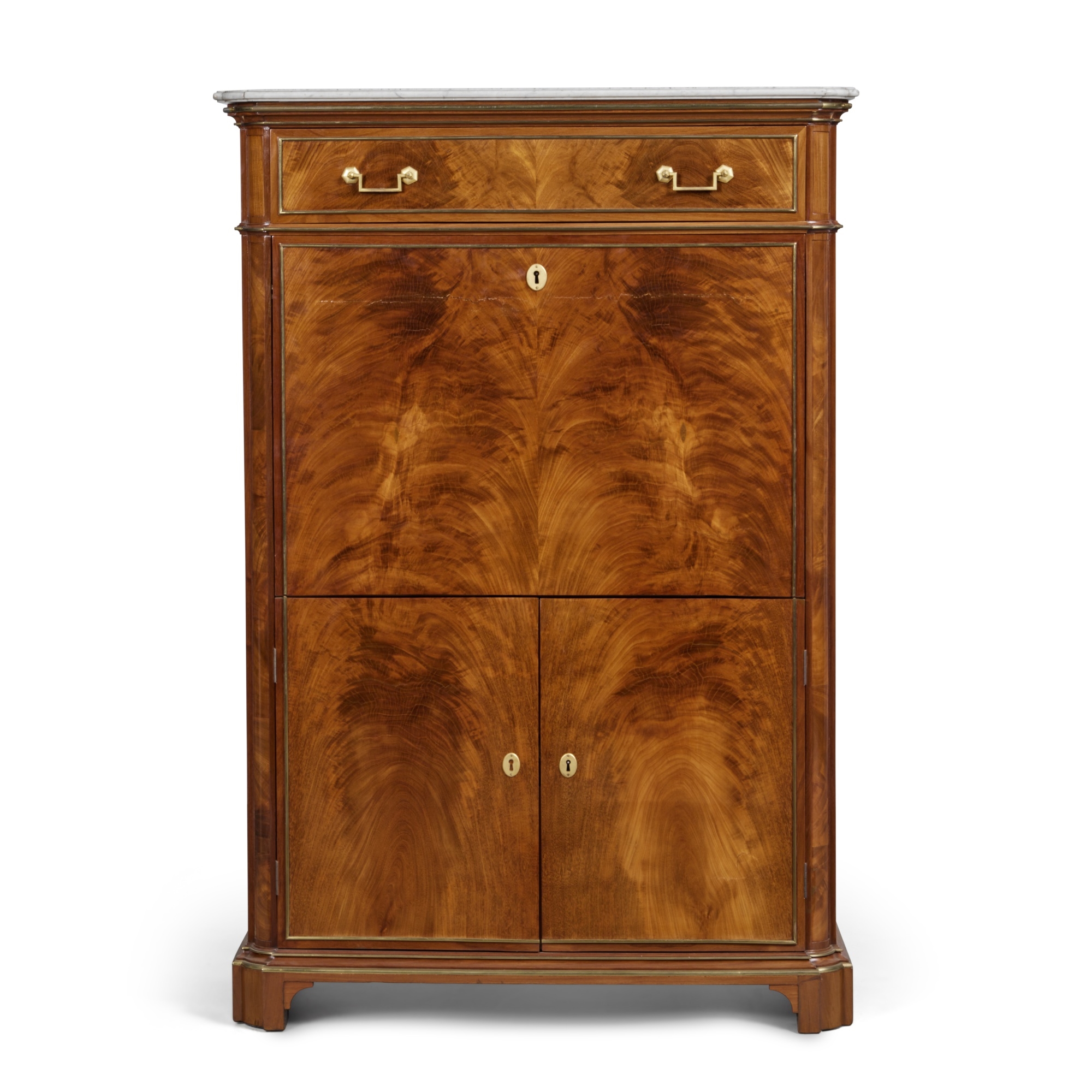 Artwork by Bernard Molitor, A Louis XVI Brass-Mounted Flame Mahogany Secrétaire à Abattant by Bernard Molitor, Circa 1790, Made of white marble